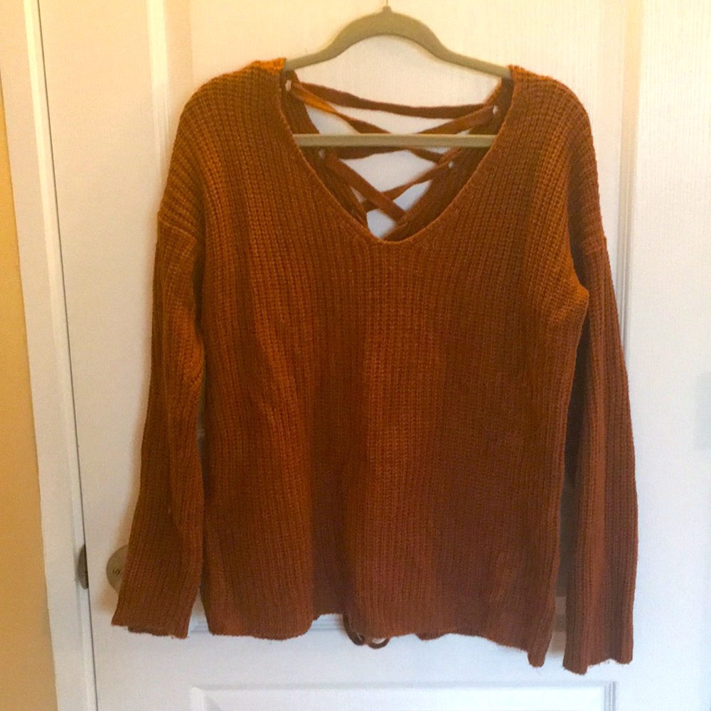 Mustard yellow/orange lace back sweater